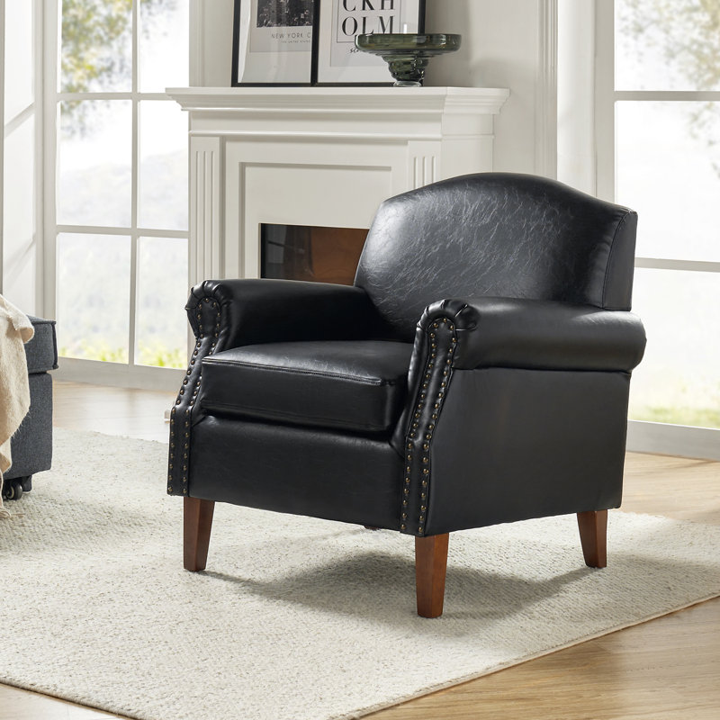 mooresville 31" w faux leather armchair with solid wood legs leather type: black faux leather