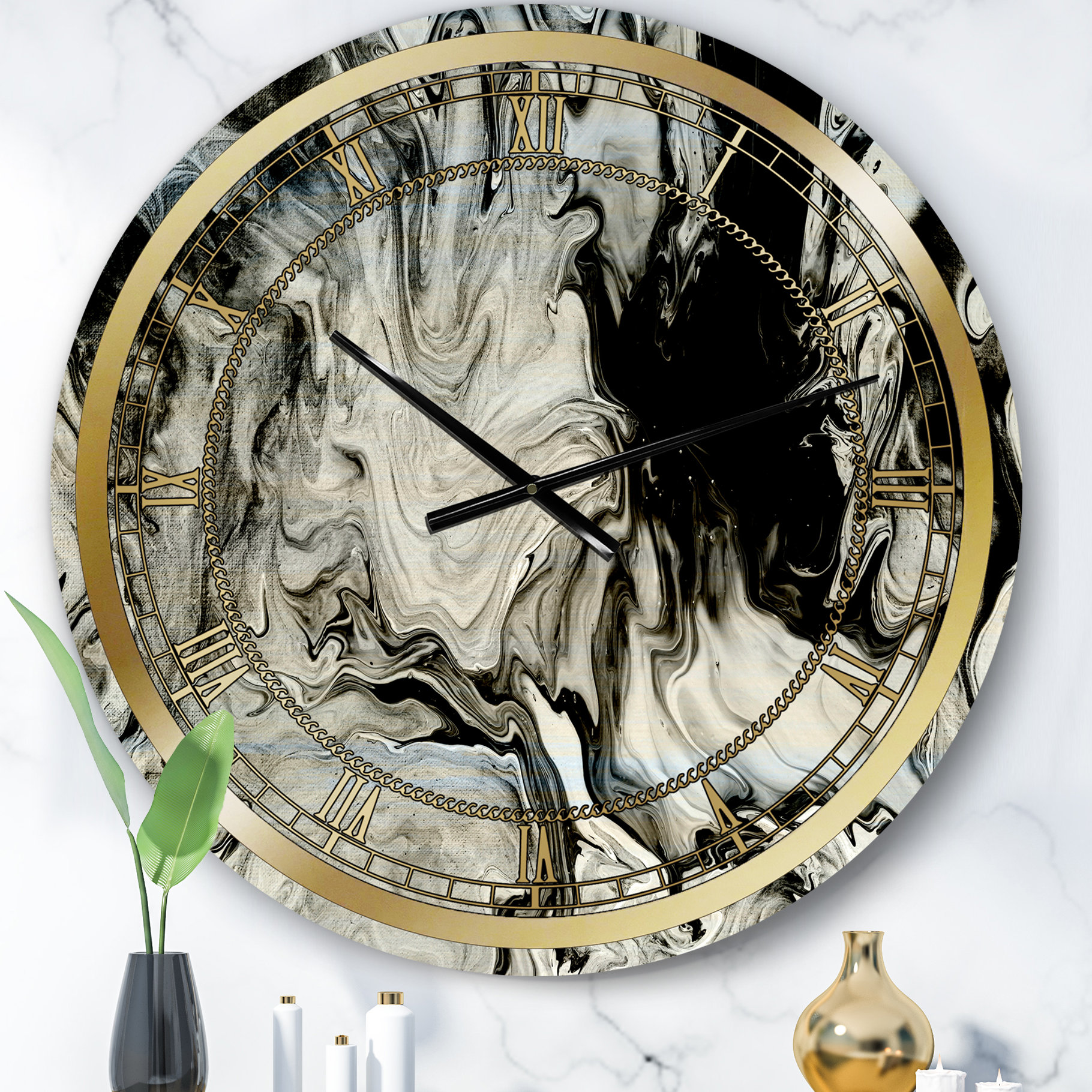 East Urban Home Oversized Hand-Painted Marble Acrylic VII Wall Clock ...