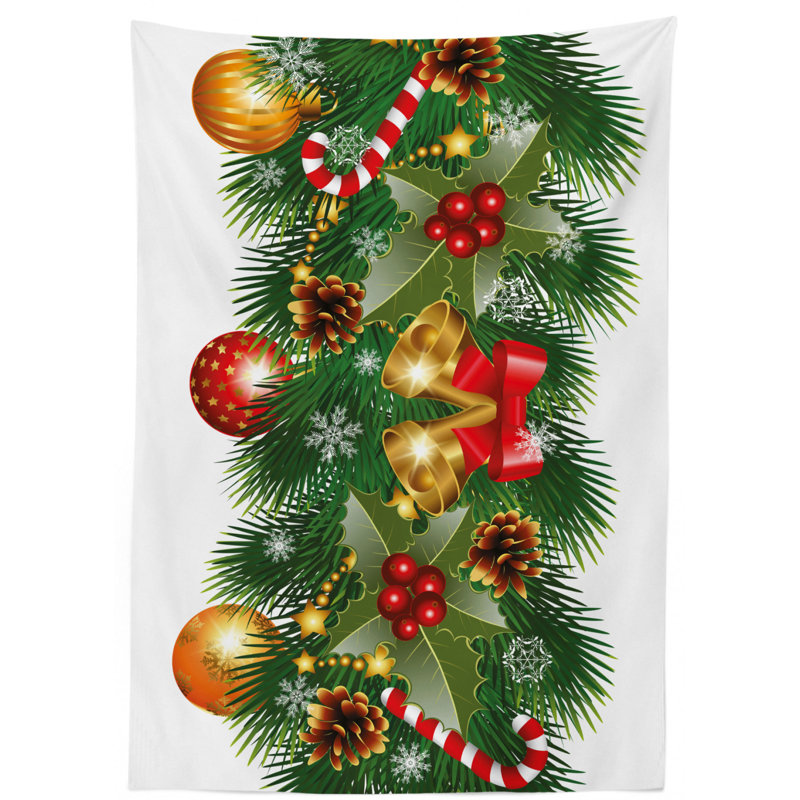 East Urban Home Christmas Pine Tree Branch Detailed Ornaments Bells Berries And Cones Cheerful Holiday Noel Tabletop Wayfair