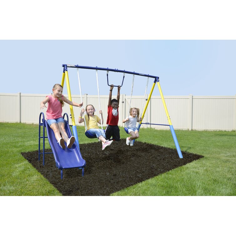 Metal Swing Set Kids Playground Swing Slide Outdoor Backyard Playset Toddler Fun 