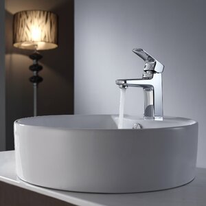 Virtus Ceramic Circular Vessel Bathroom Sink with Faucet and Overflow