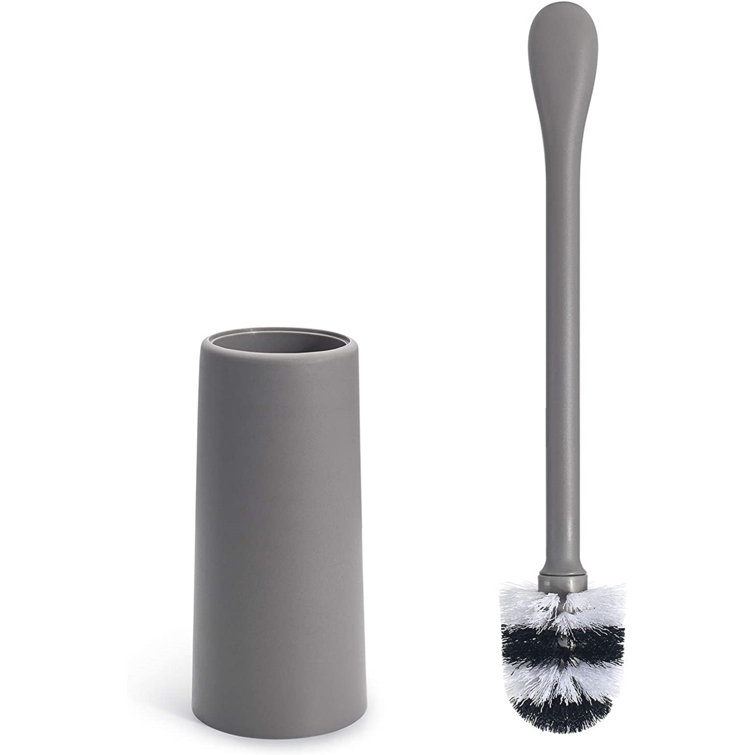 Toilet Brush Open Round Plastic Brushes And Holder Soft Grip Handle Modern Grey