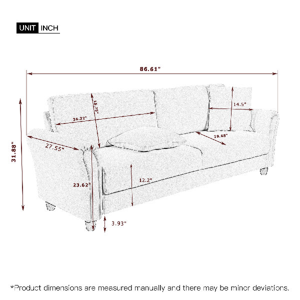 Lenward 86.61'' Rolled Arm Sofa