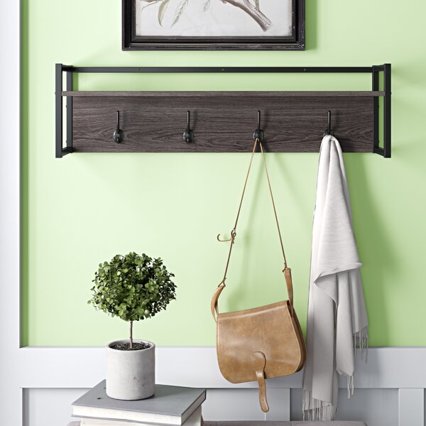 rustic coat rack wall mounted shelf with hooks & baskets