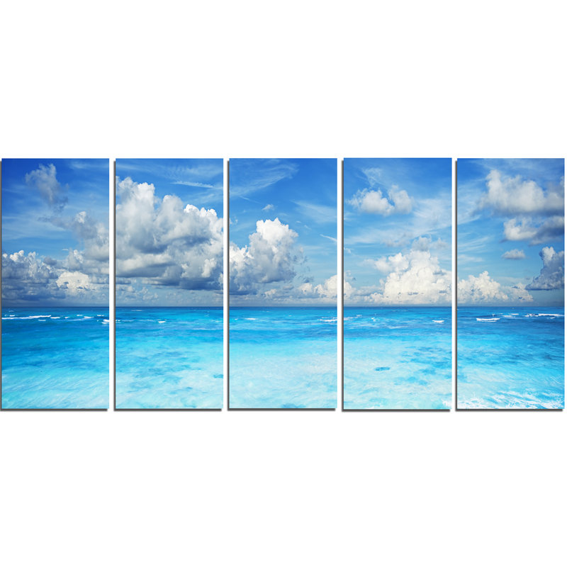 Designart Bright Blue Waters And Sky Panorama 5 Piece Wall Art On Wrapped Canvas Set Wayfair
