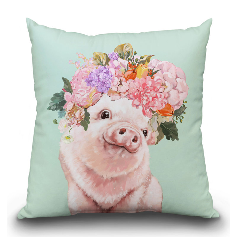 East Urban Home Baby Pig With Flower Crown Throw Pillow Wayfair