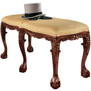 Go to store & view more images French Baroque Honey Upholstered Large Bench by Design Toscano