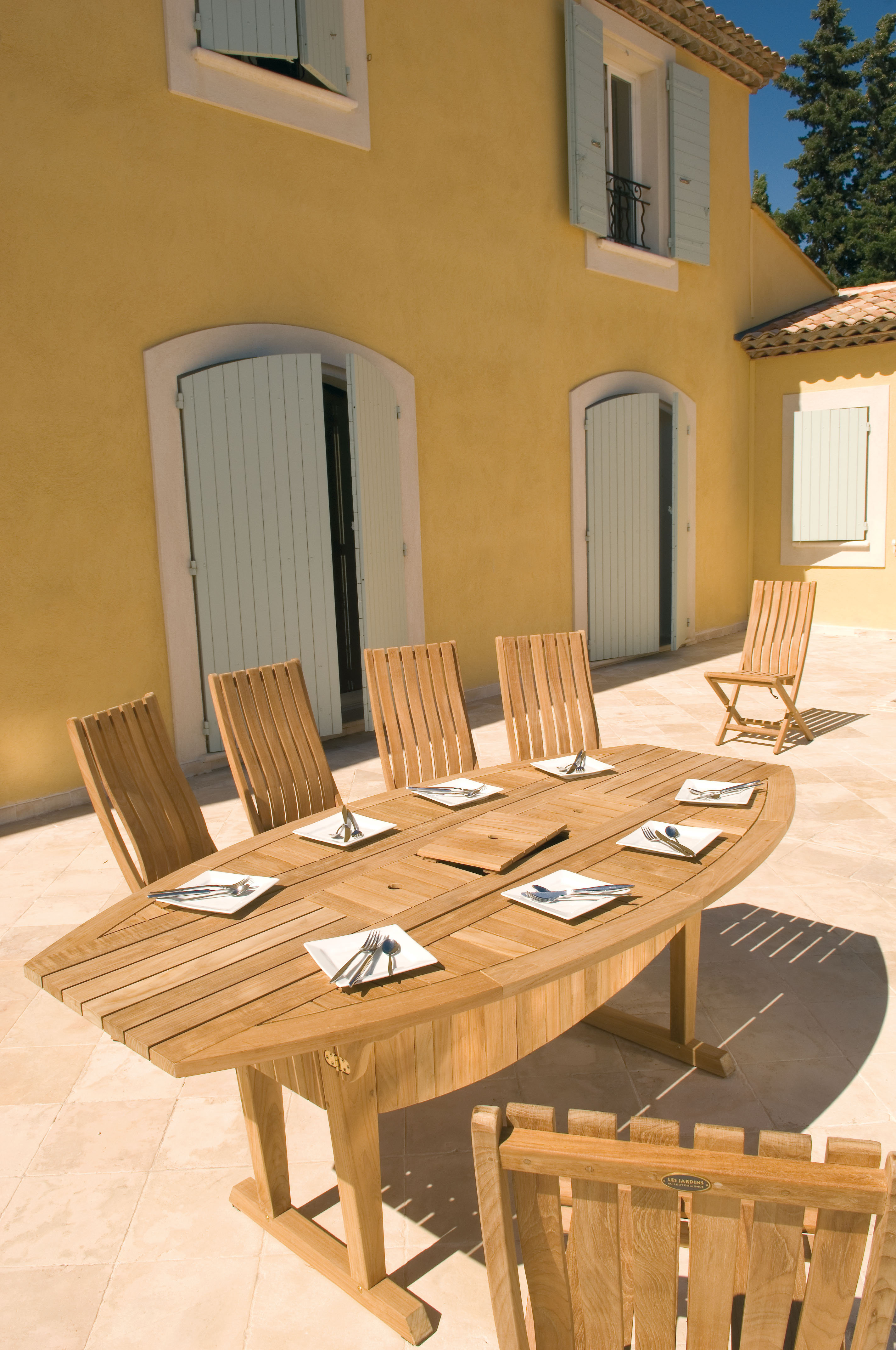 teak bistro set on Les Jardins Teak Altaro Folding Wooden Dining Table Wayfair