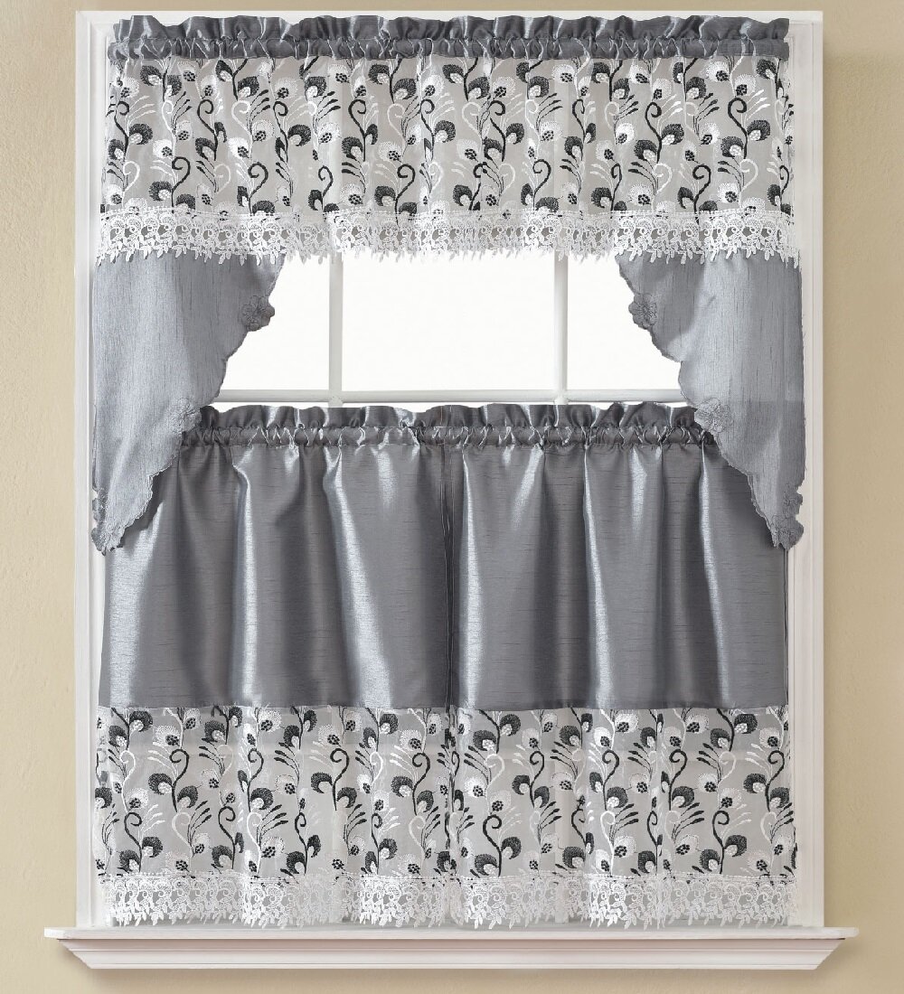 August Grove Castle 3 Piece Kitchen Curtain Set Reviews Wayfair