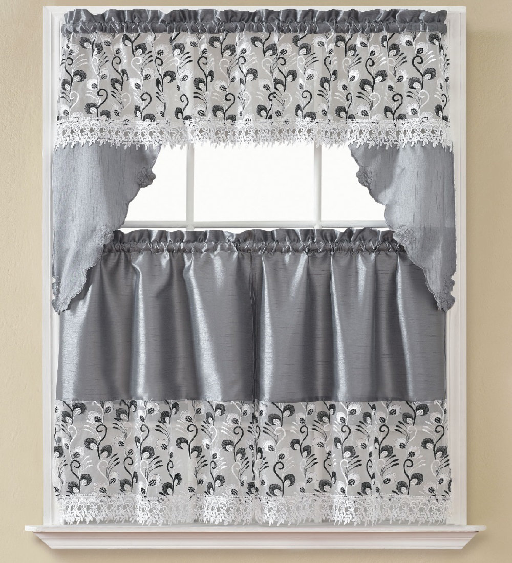 August Grove Manningtree Floral Swag 60 Kitchen Curtain In Gray