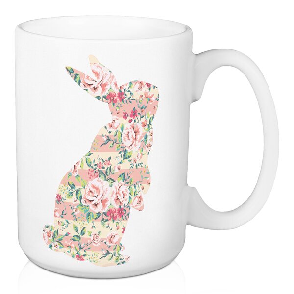 Happy Easter Bunny Coffee Mug Floral Rabbit Tea Cup Cute Easter Gift Friends Mom 