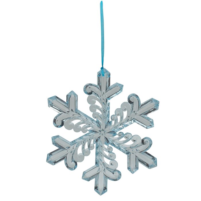 Long Acrylic Snowflake With Ribbon Loop Hanging Ornament