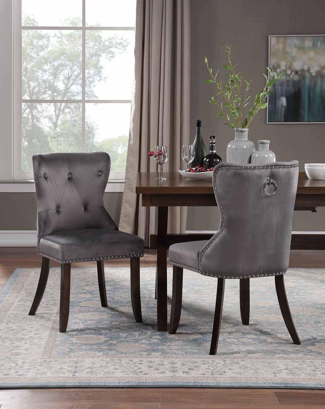 Rosdorf Park Diggins Tufted Velvet Upholstered Wingback Dining Chair