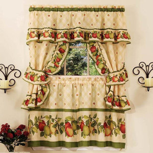 Cadell Traditional Elegance Apple Orchard Cottage 5 Piece Kitchen Curtain Set