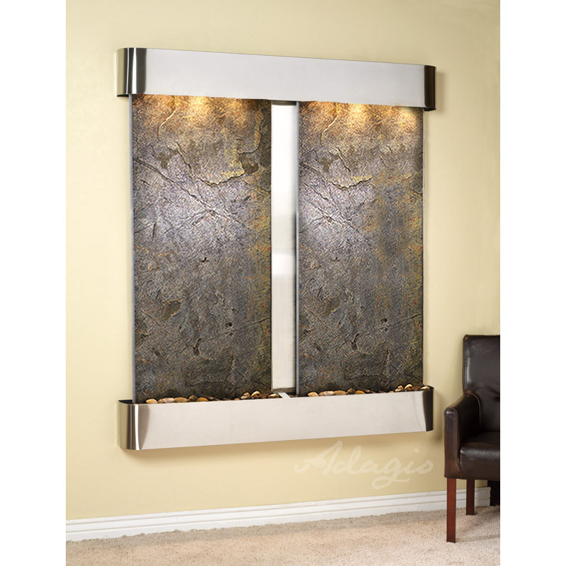 Cottonwood Falls Natural Stone/Metal Wall Fountain with Light