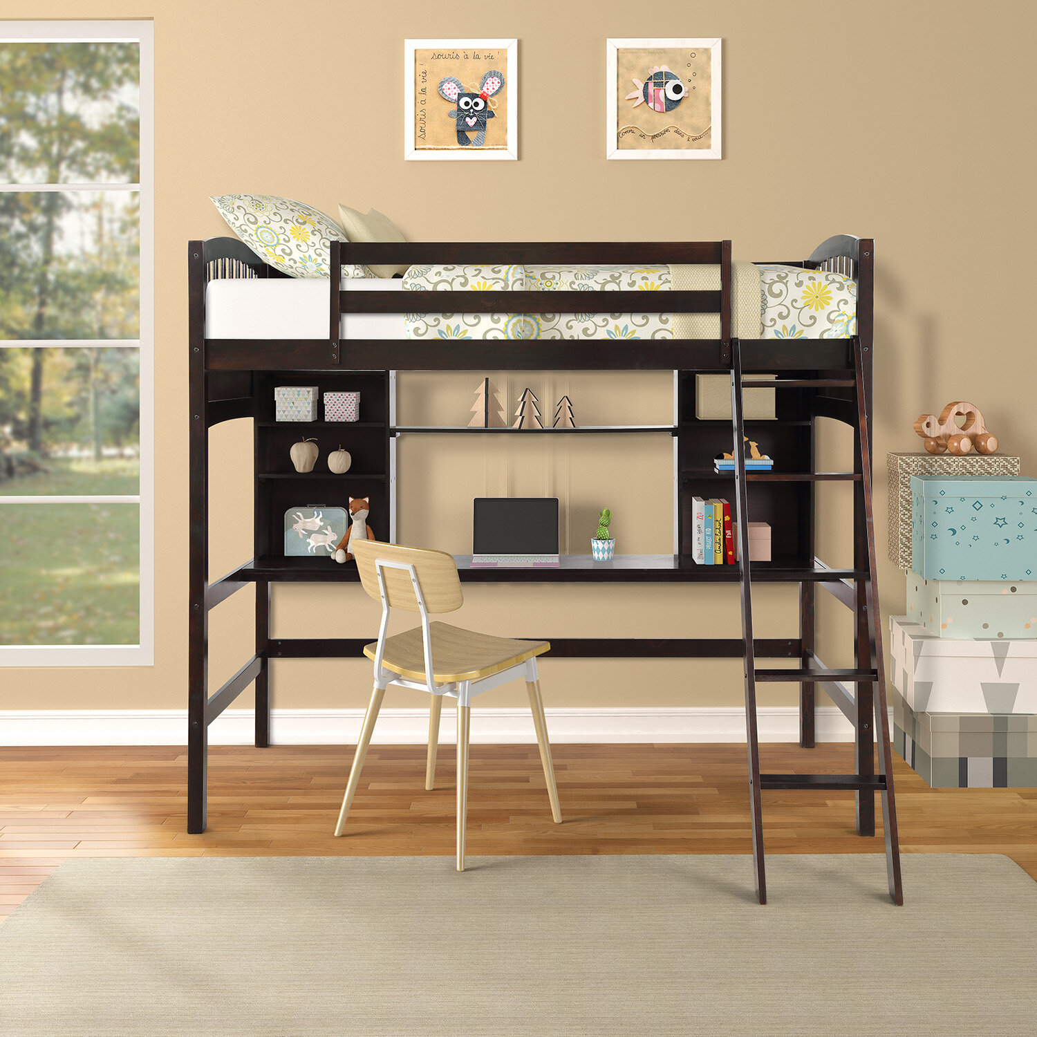 Harriet Bee Stoutland Twin Loft Bed With Desk And Shelves