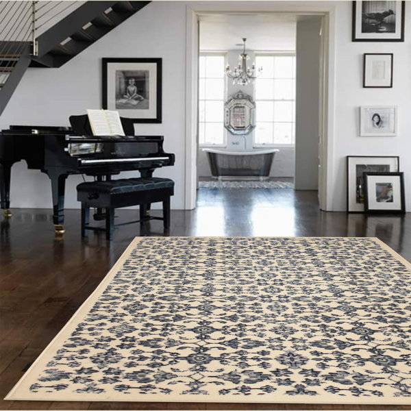 Charlton Home Jazmin Power Loom Beige Blue Rug Wayfair