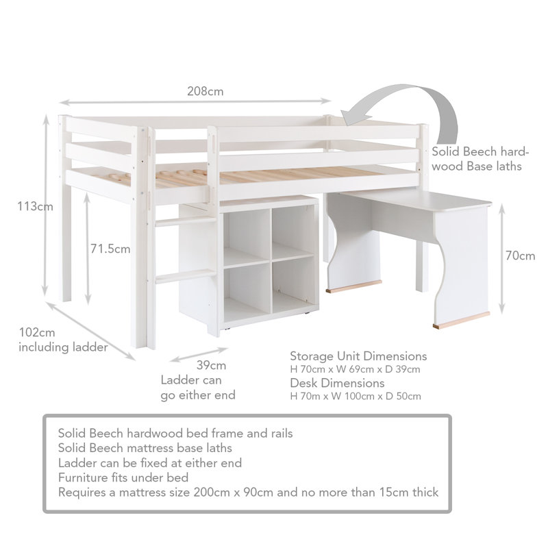 Little Folks Furniture Hudson European Single Mid Sleeper Bed With