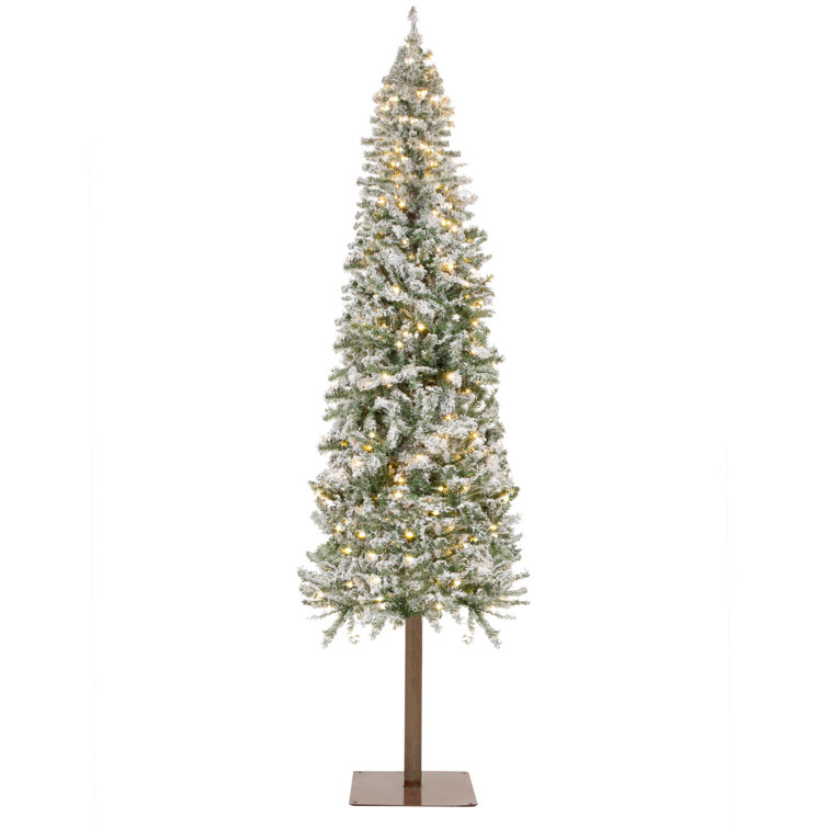 The Holiday Aisle Flocked Spruce Artificial Christmas Tree With Clear White Lights Reviews Wayfair