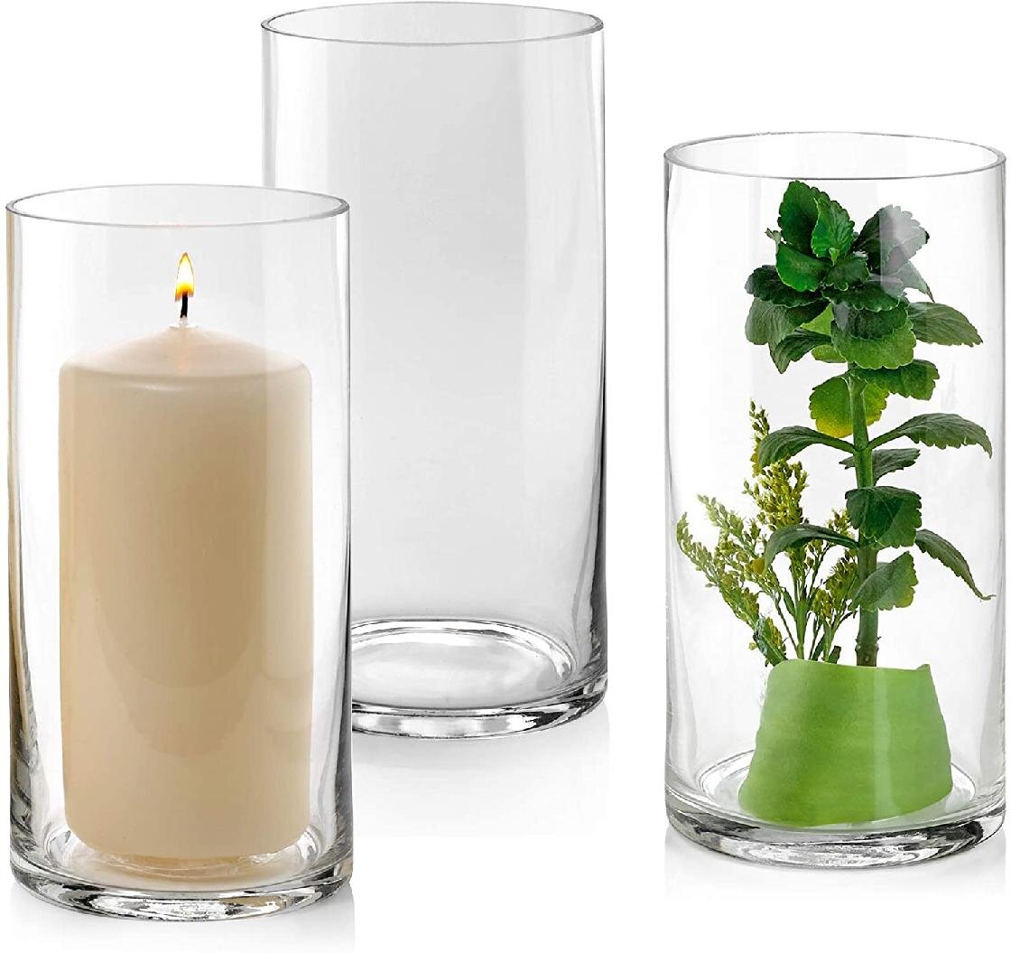 3 Pack 8 Inches Tall 20 cm Wedding Party. Clear Glass Cylinder vases,Centerpiece Flower Vase,Floating Candle Holder for Home & Garden Decor 