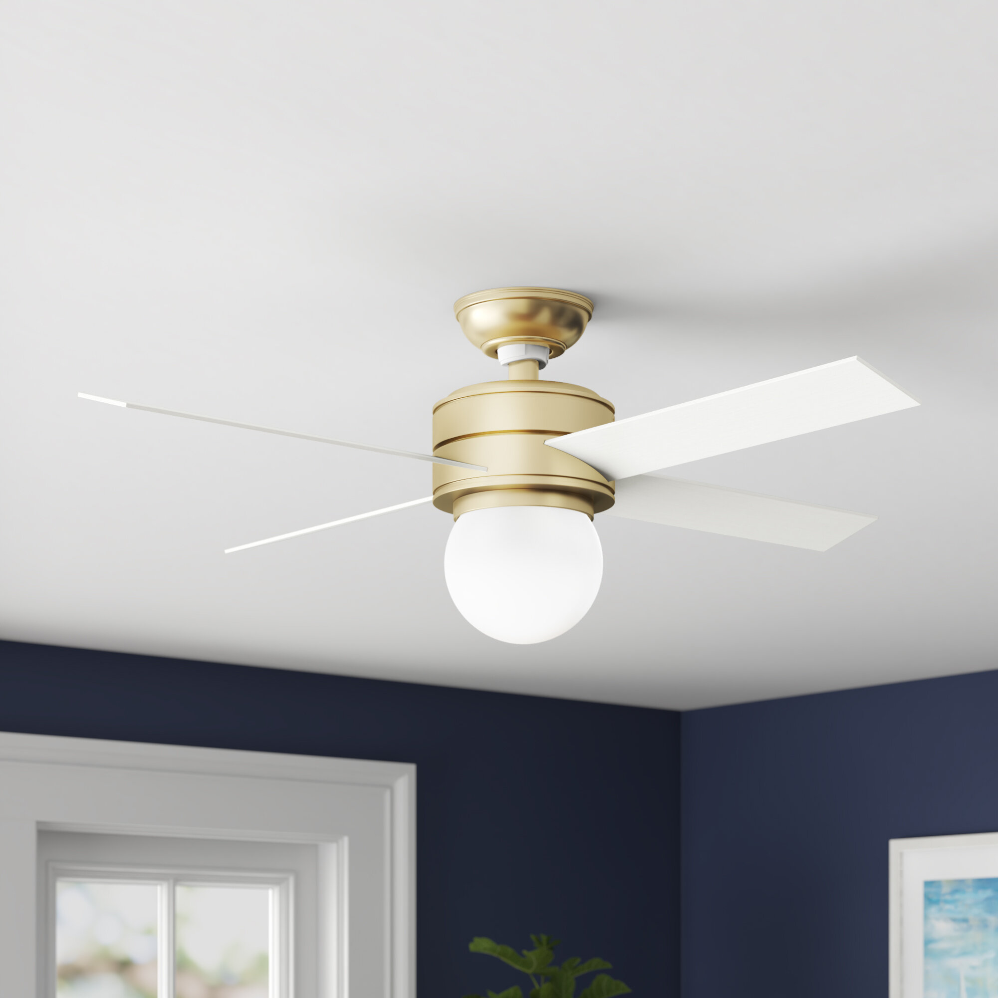 52" Wooden LED Cabin Ceiling Fan Remote Unique Brushed Gold Fixture Light Kit