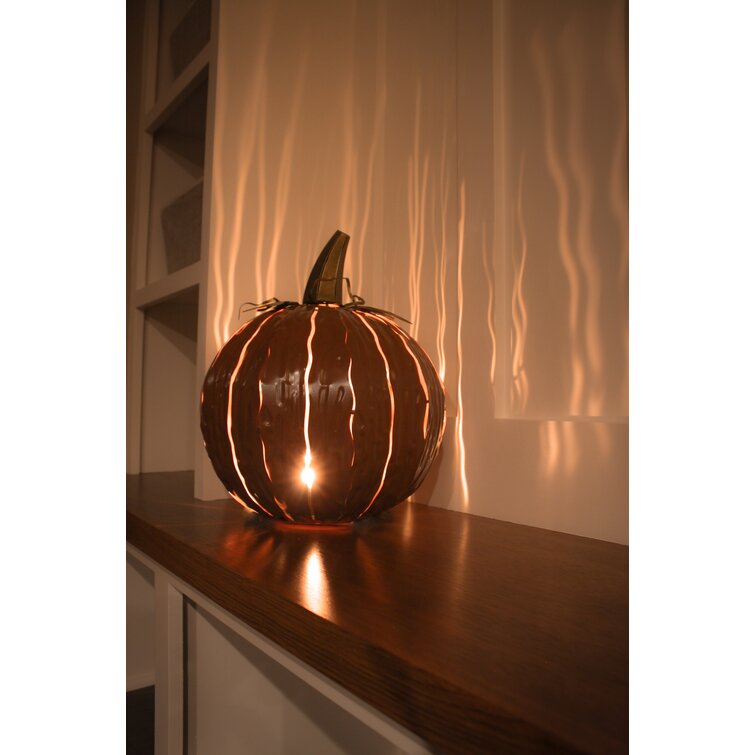 Desert Steel Squatty Pumpkin Luminary Indoor/Outdoor Fall Holiday Metal Candle Holder for Halloween Decoration Small, Orange