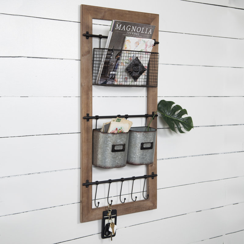 Gracie Oaks Asuka Metal And Wood Wall Organizer With Baskets And