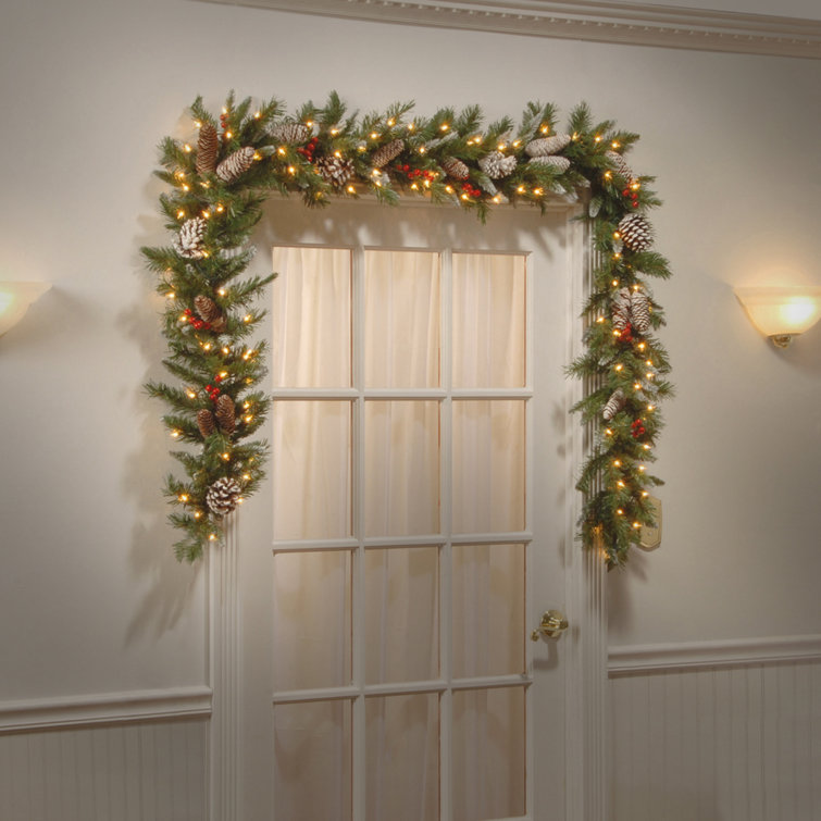 Three Posts™ 9' Frosted Berry PreLit Garland with 100 Clear/White