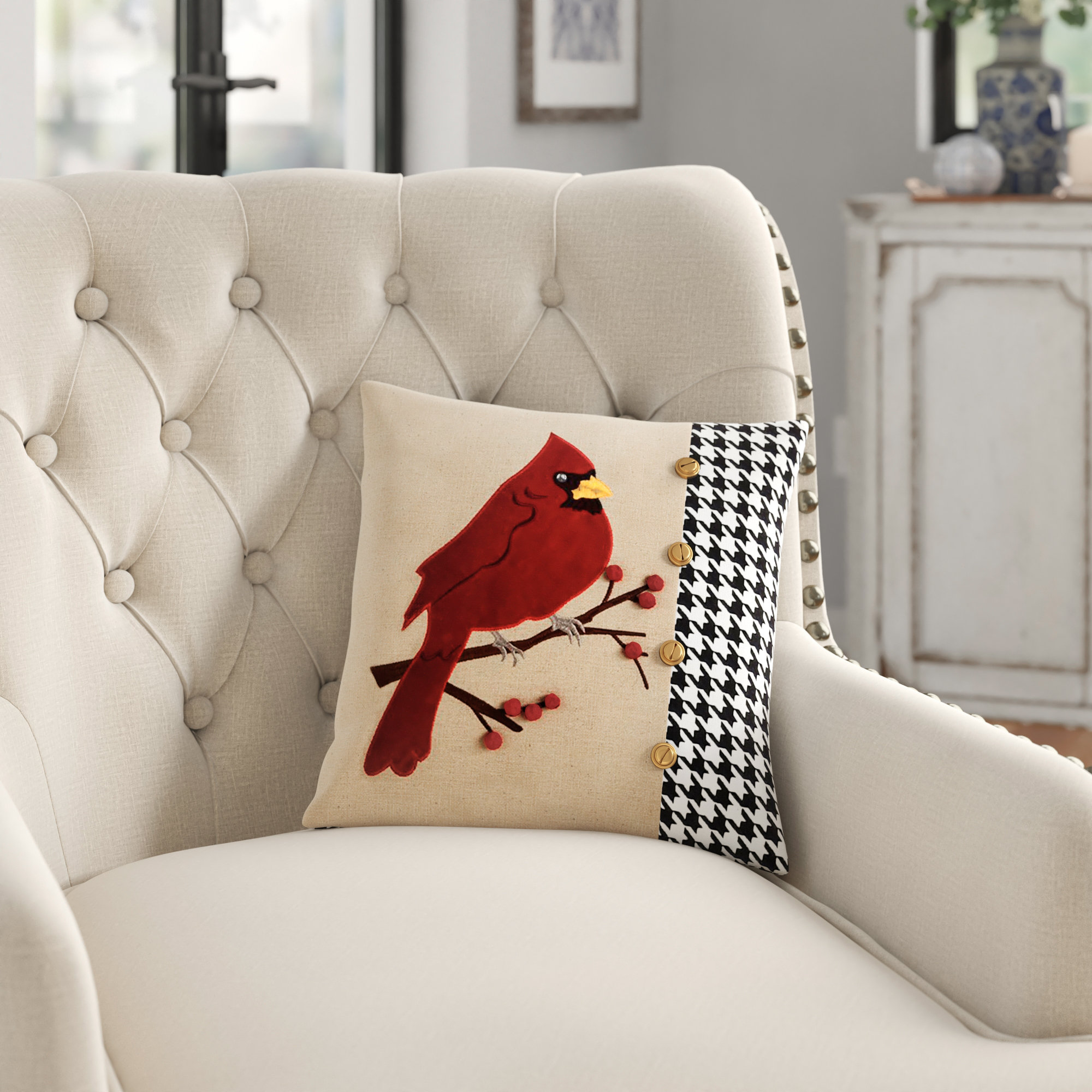 Three Posts Donellan Cardinal Houndstooth Throw Pillow Reviews
