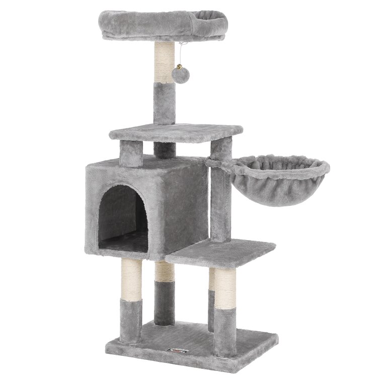 FEANDREA Large Cat Tree with 3 Cat Caves Light Grey PCT98W 164 cm Cat Tower