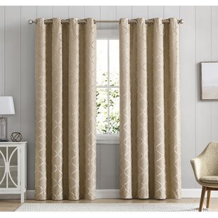 MIAMI Geometric Print Thermal Blockout Woven Lined Eyelet/Ring Top Curtains Pair 