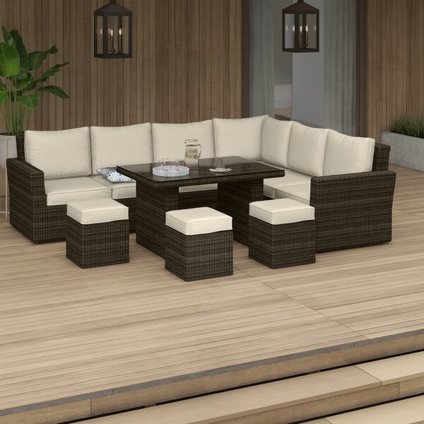 Dengler 8 Piece Rattan Sectional Set with Cushions