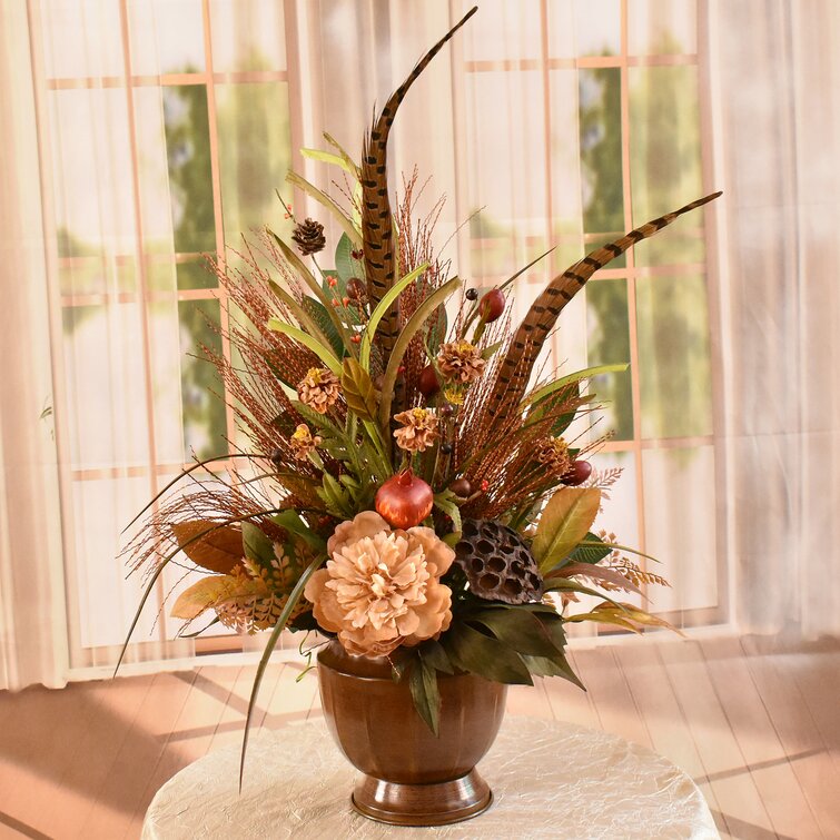 Primrue Earthtone Mixed Floral Arrangement in Vase | Wayfair