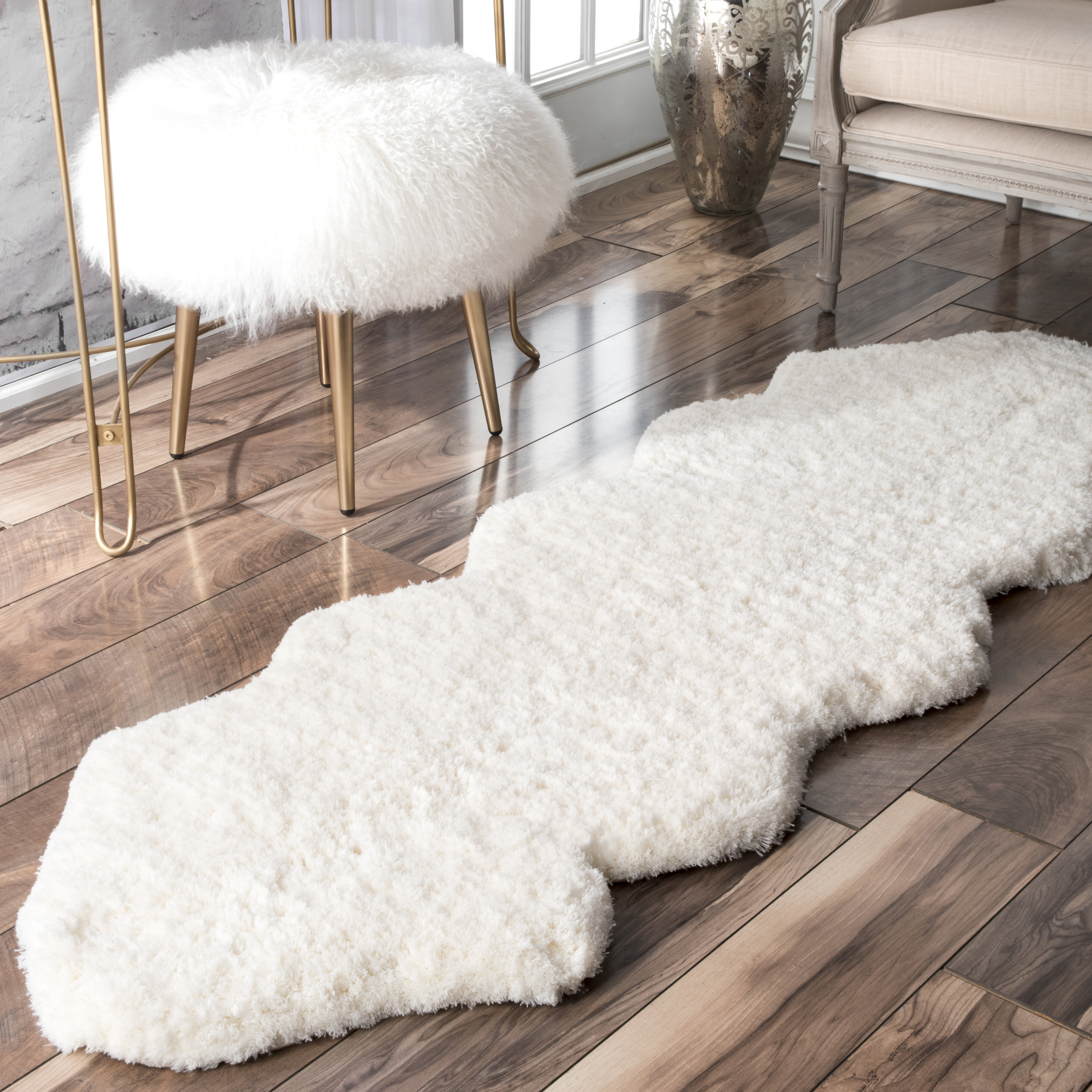 Super Soft Fluffy Hand Made Ivory/White Faux Sheepskin Area Rug Carpet 