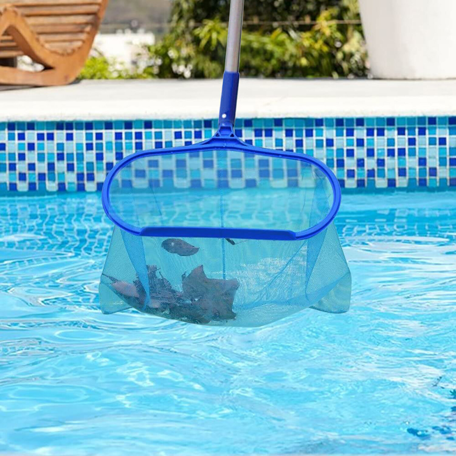 1PC Swimming Pool Skimmer Net with Aluminum Pole Deep Bag Net Heavy Duty Pool Leaf Rake with Deep Bag Leaf Catcher Cleaner