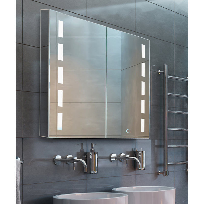 Orren Ellis Conde 30 X 30 Recessed Or Surface Mount Medicine Cabinet With 3 Adjustable Shelves And Led Lighting Reviews Wayfair