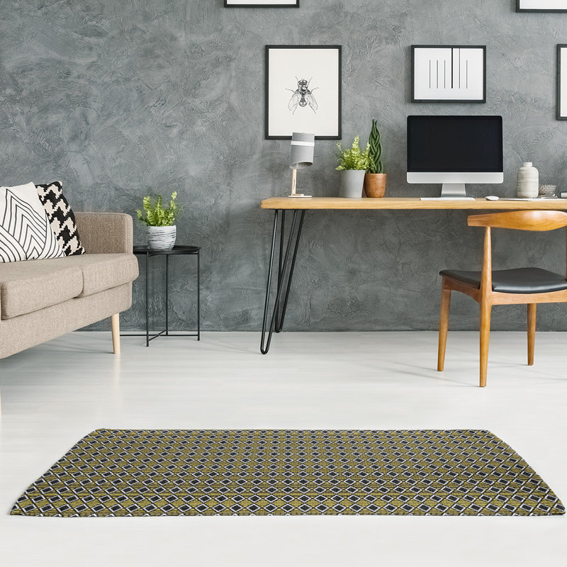 East Urban Home Classic Geometric Diamonds Dark Olive Green Area