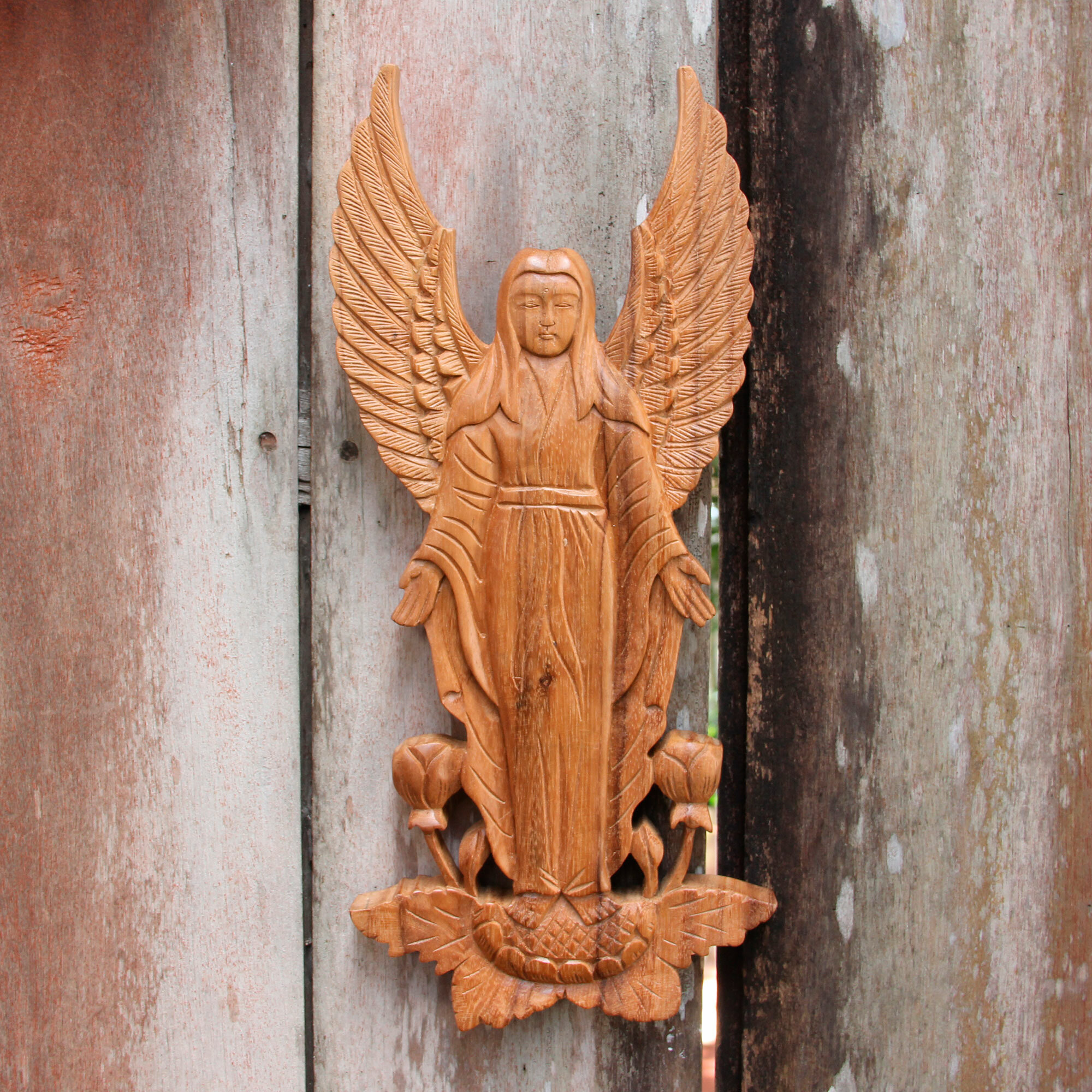 Bloomsbury Market Angelic Blessings Artisan Hand Carved Wood Angel