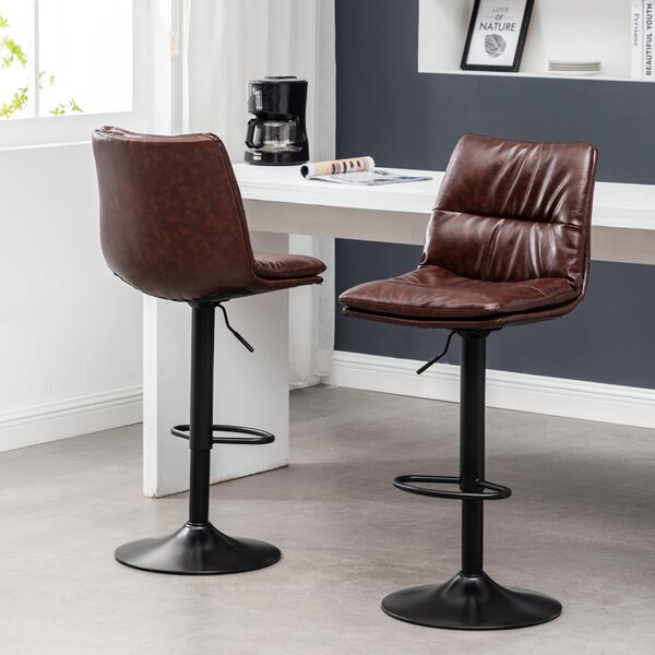 US Stock Set Of 2 Bar Stools Adjustable PU Leather Barstools Swivel Pub Chairs 