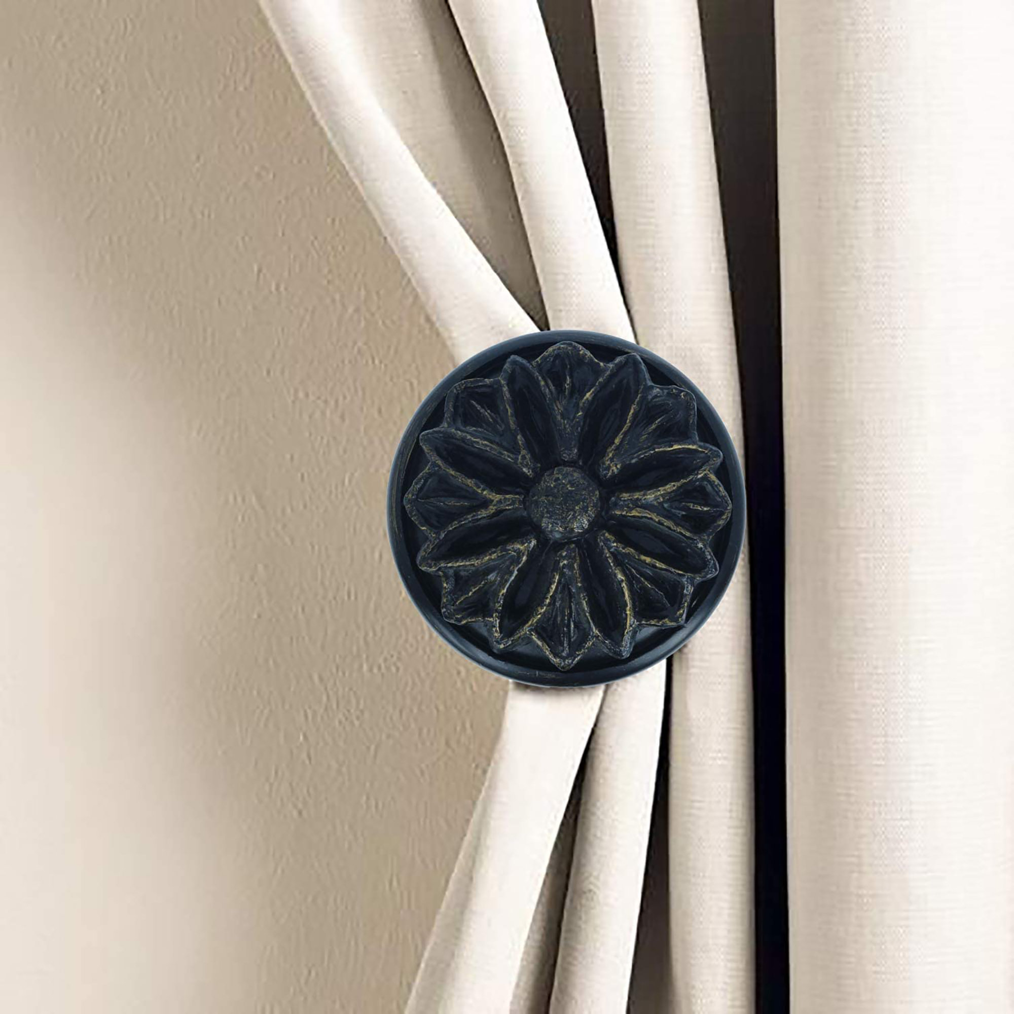 MERIVILLE Set Of 2 Petal Window Drapery Medallion Holdbacks, Curtain