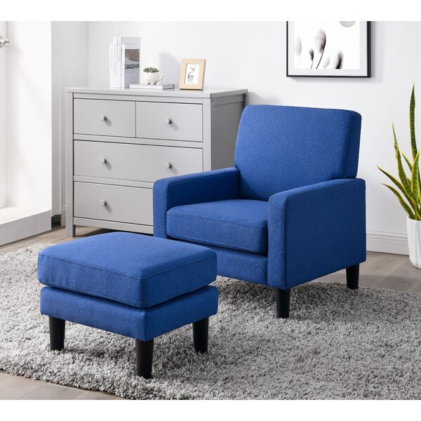 blue lounge chair with ottoman