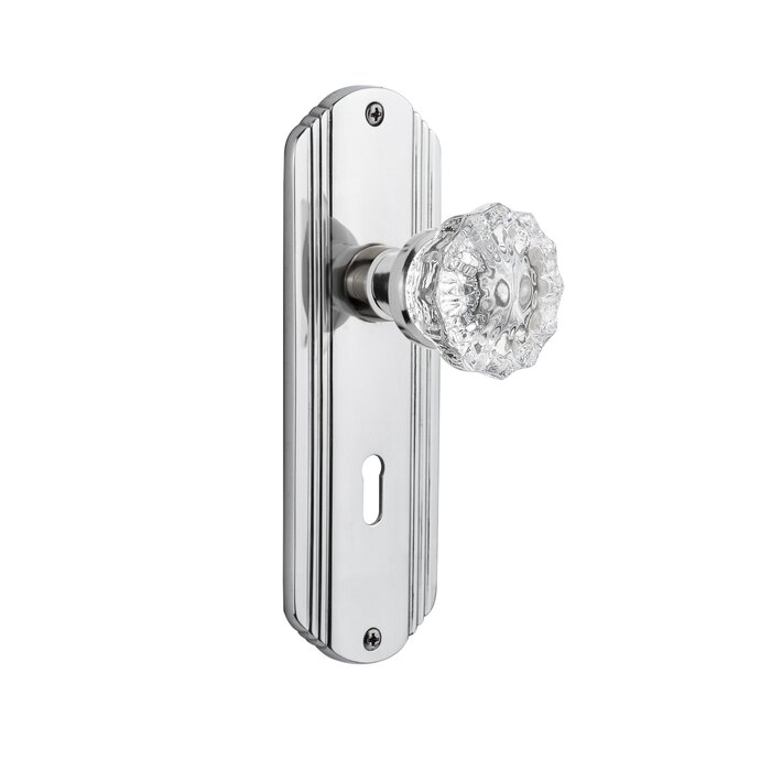 Clear Crystal Interior Mortise Door Knob With Deco Long Plate