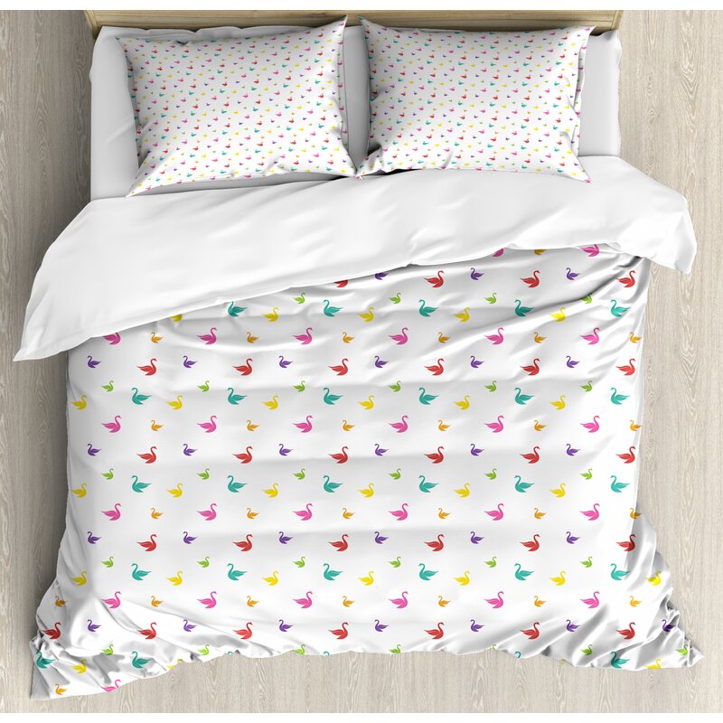 East Urban Home Ambesonne Swan Duvet Cover Set Rainbow Coloured