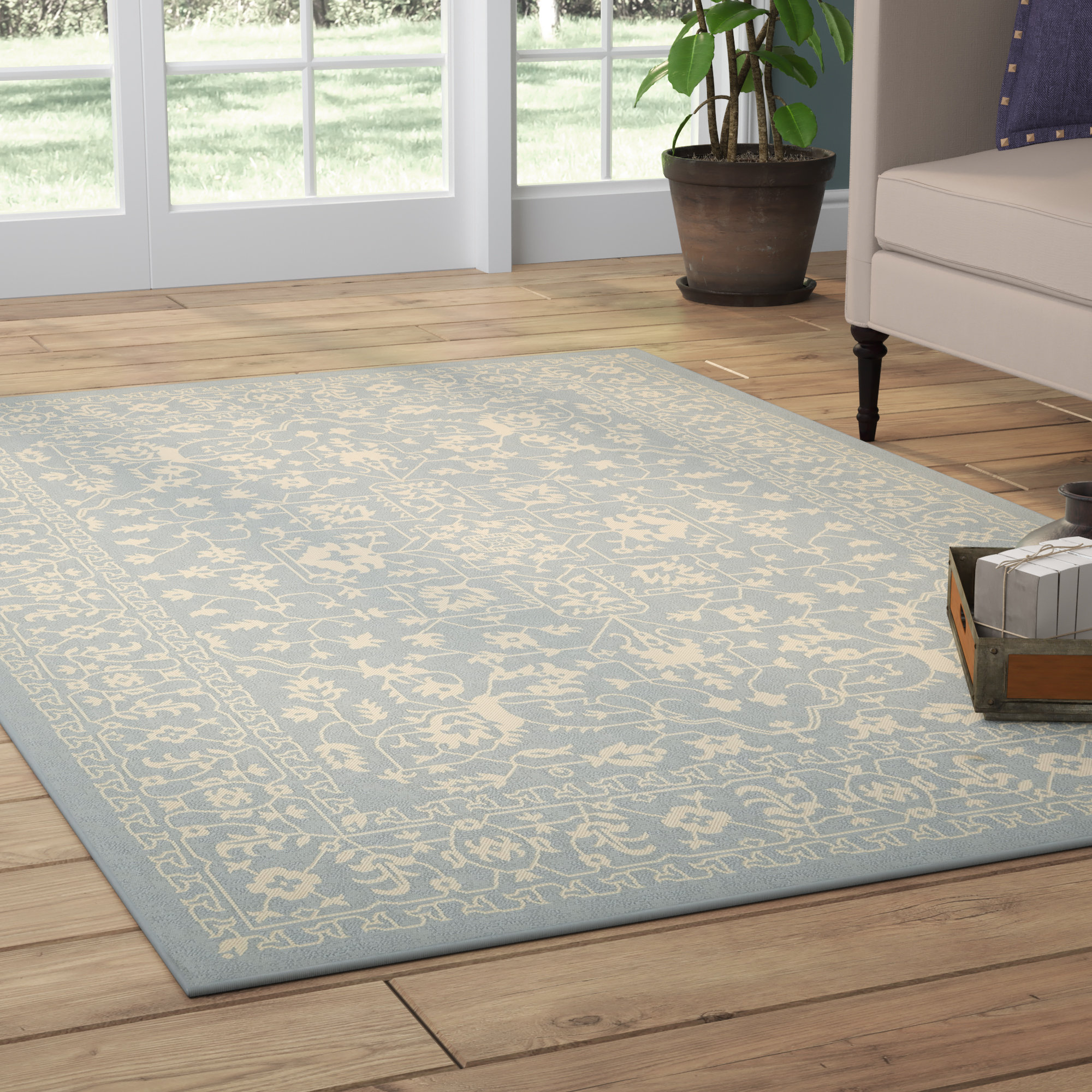 Charlton Home® Cannes Power Loom Light Blue Indoor/Outdoor Rug ...