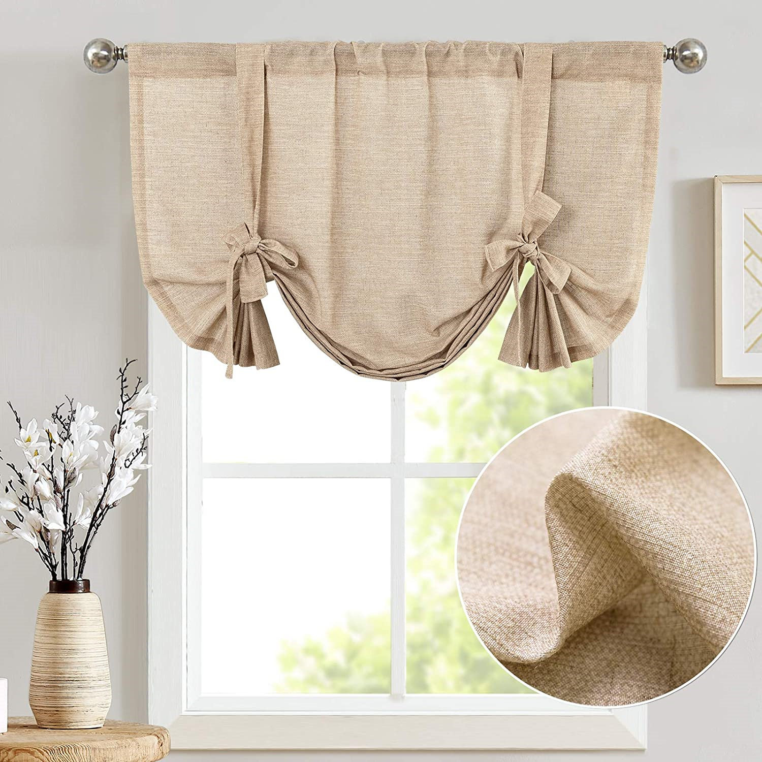 beige tie up curtains