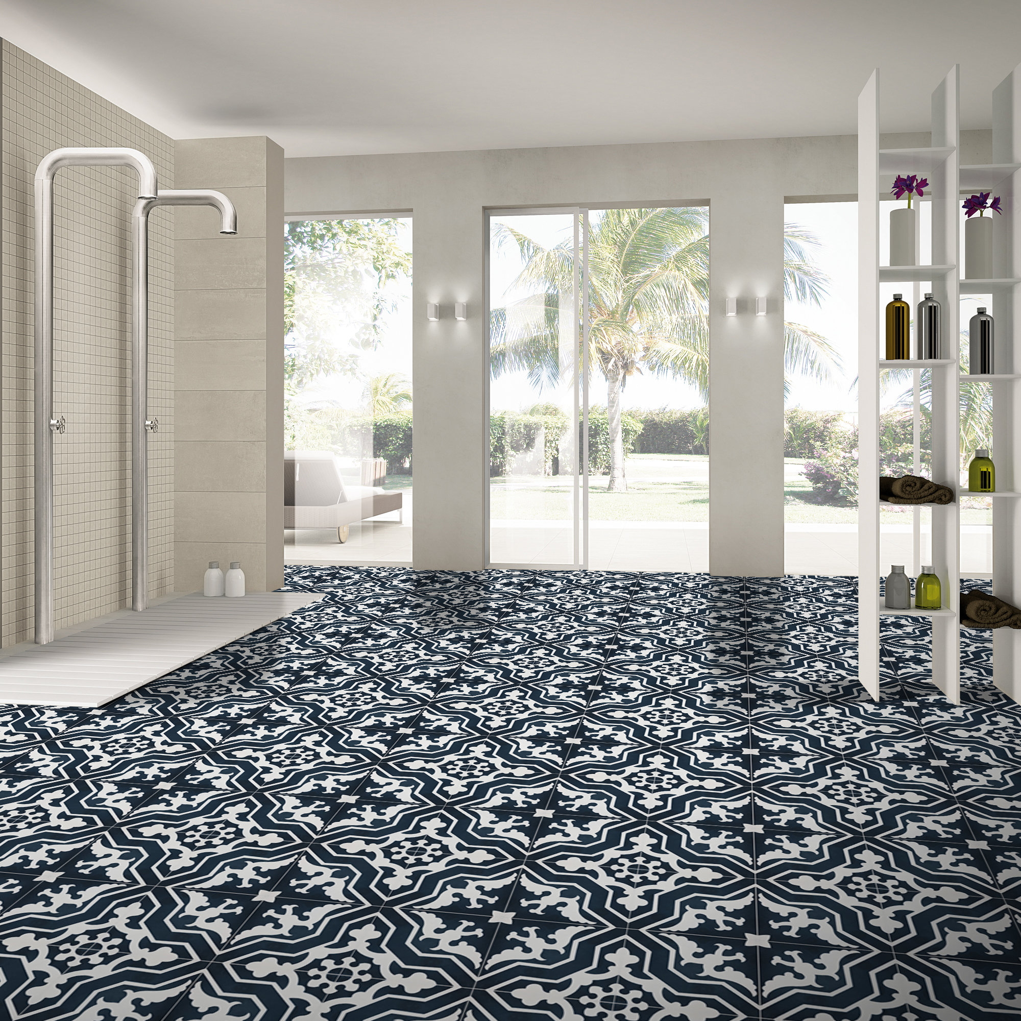 Moroccan Mosaic /& Tile House CTP53-02 Temara Handmade Cement Tile in Navy Blue and White