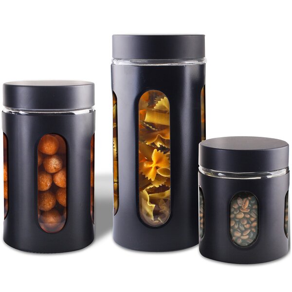 Tea Coffee Sugar Tin Jar Box Canisters Black Square Airtight Golden Nut Storage 