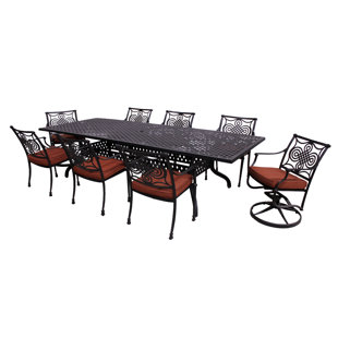 Go to store & view more images Laux 9 Piece Dining Set with Sunbrella Cushions by Bloomsbury Market