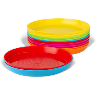 BPA-Free Sturdy Party Picnic Dinner Plates Assorted Colors 4 Pc Durable Reusable Plate Set 