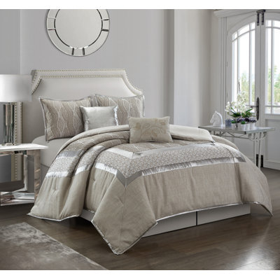 Aurora Gray/Brown Microfiber Reversible Glam 6 Piece Comforter Set